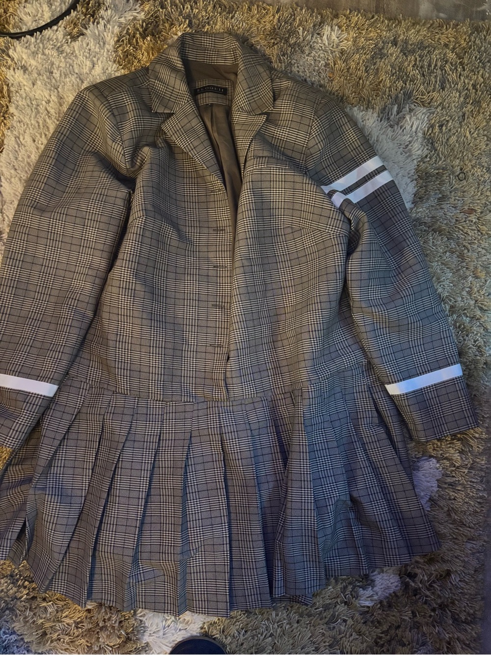 ELOQUII Plaid Pleated Blazer Dress with White Sleeve Stripes Size 18 Women